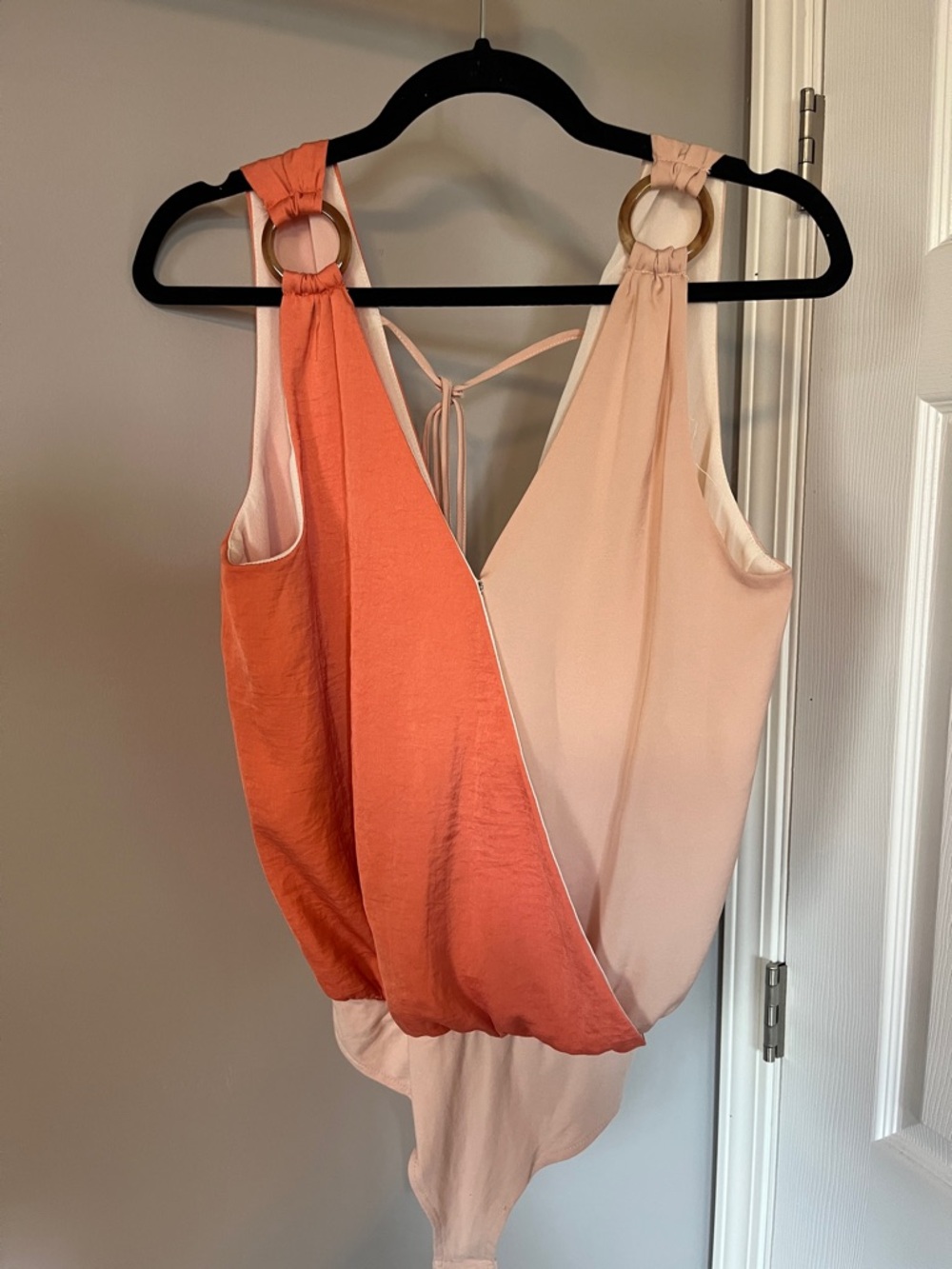 Promesa Two-Tone Coral and Blush Ring-Shoulder Bodysuit